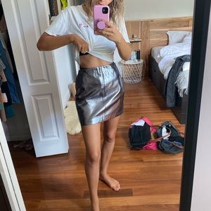 Gray/silver metallic mini skirt